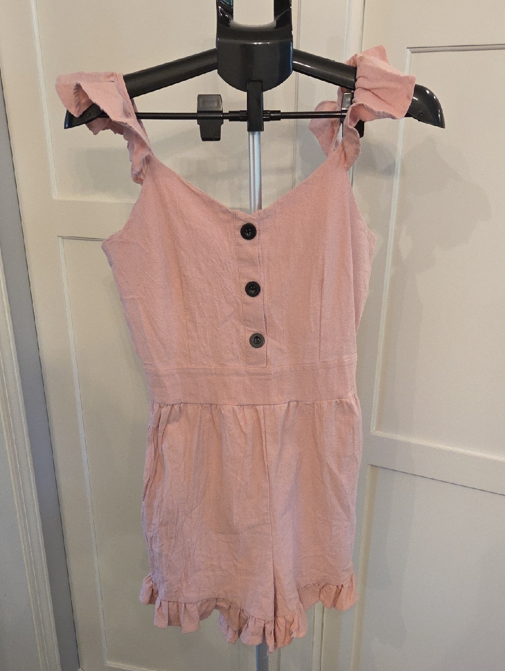 Girls Pink Ruffle Strap Romper - Size Small. Unbranded
